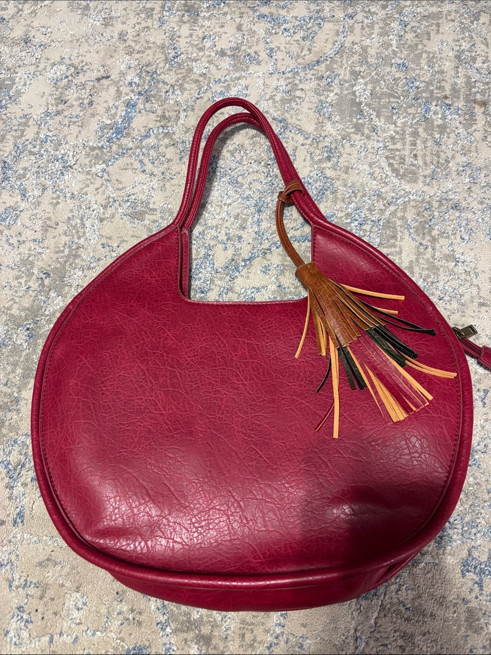 Stylish Red Women's Crescent Tote Bag with Tassel
